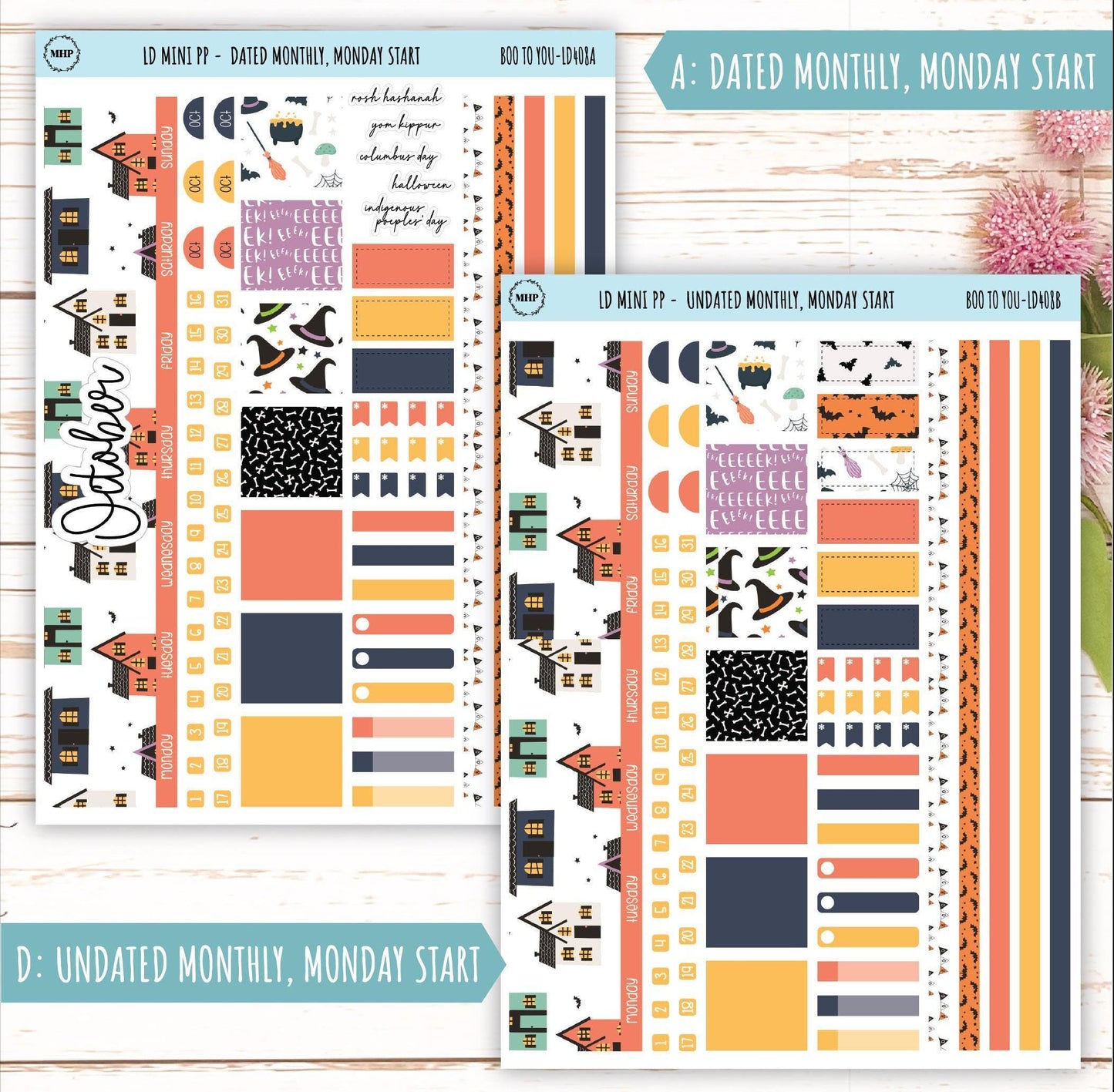 OCTOBER Stickers for The Rose Small Laurel Denise Planner (Formerly Mini Project Planner) "Boo to You" || LD408BY