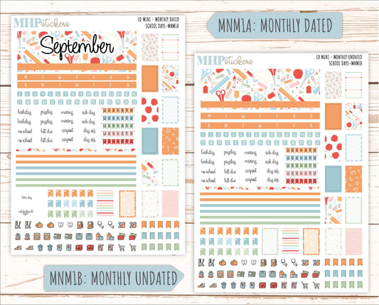 SEPTEMBER 2025 Stickers for Small Horizontal & Vertical Laurel Denise Planners. (Formerly Mini Planner) "School Days" || MN