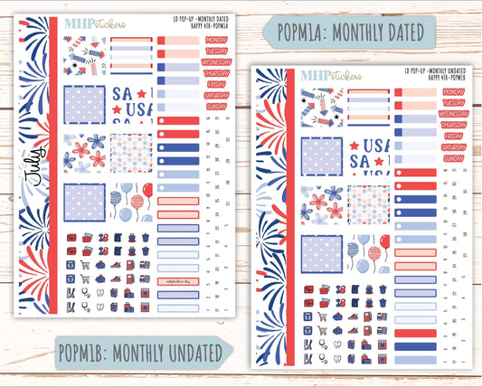 July 2025 Stickers for The Jo Laurel Denise Planner (Formerly Pop-Up Planner) "Happy 4th" || POPH4