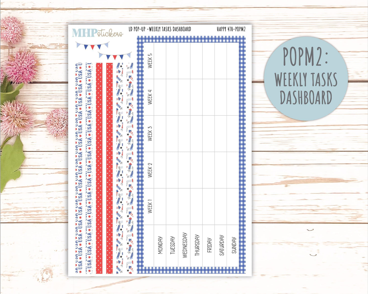 July 2025 Stickers for The Jo Laurel Denise Planner (Formerly Pop-Up Planner) "Happy 4th" || POPH4