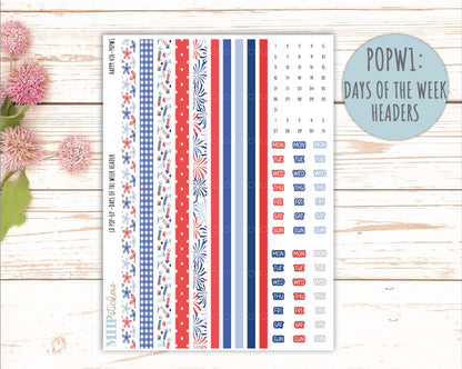 July 2025 Stickers for The Jo Laurel Denise Planner (Formerly Pop-Up Planner) "Happy 4th" || POPH4