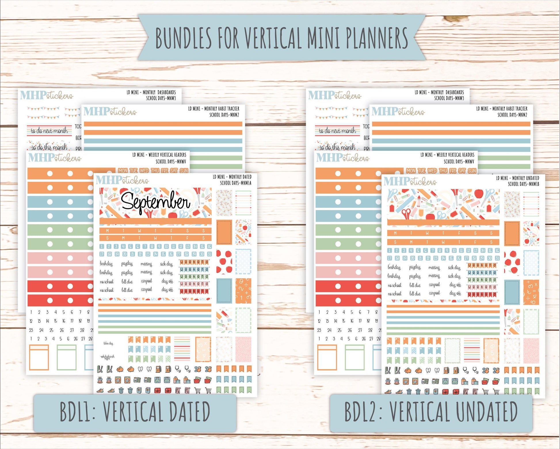 SEPTEMBER 2025 Stickers for Small Horizontal & Vertical Laurel Denise Planners. (Formerly Mini Planner) "School Days" || MN