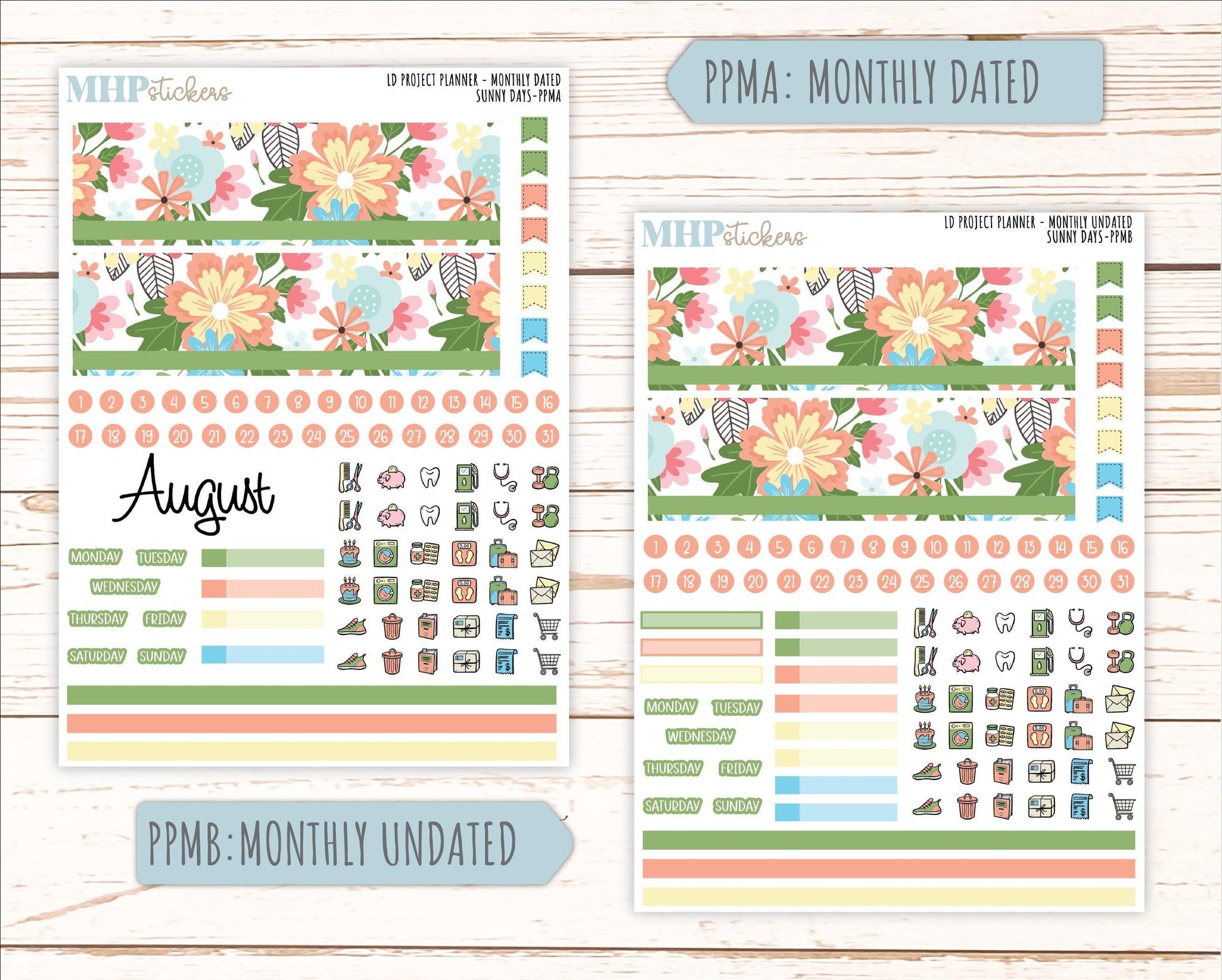 AUGUST Stickers for the large Laurel Denise Rose Planner (Formerly Project Planner) "Sunny Days" |PPSD