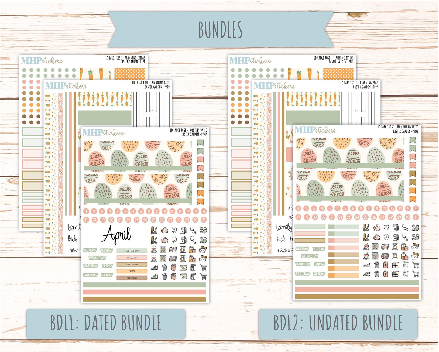 APRIL 2026 Stickers for the Large Rose Planner (Formerly Project Planner). Laurel Denise. "Easter Garden" || PP