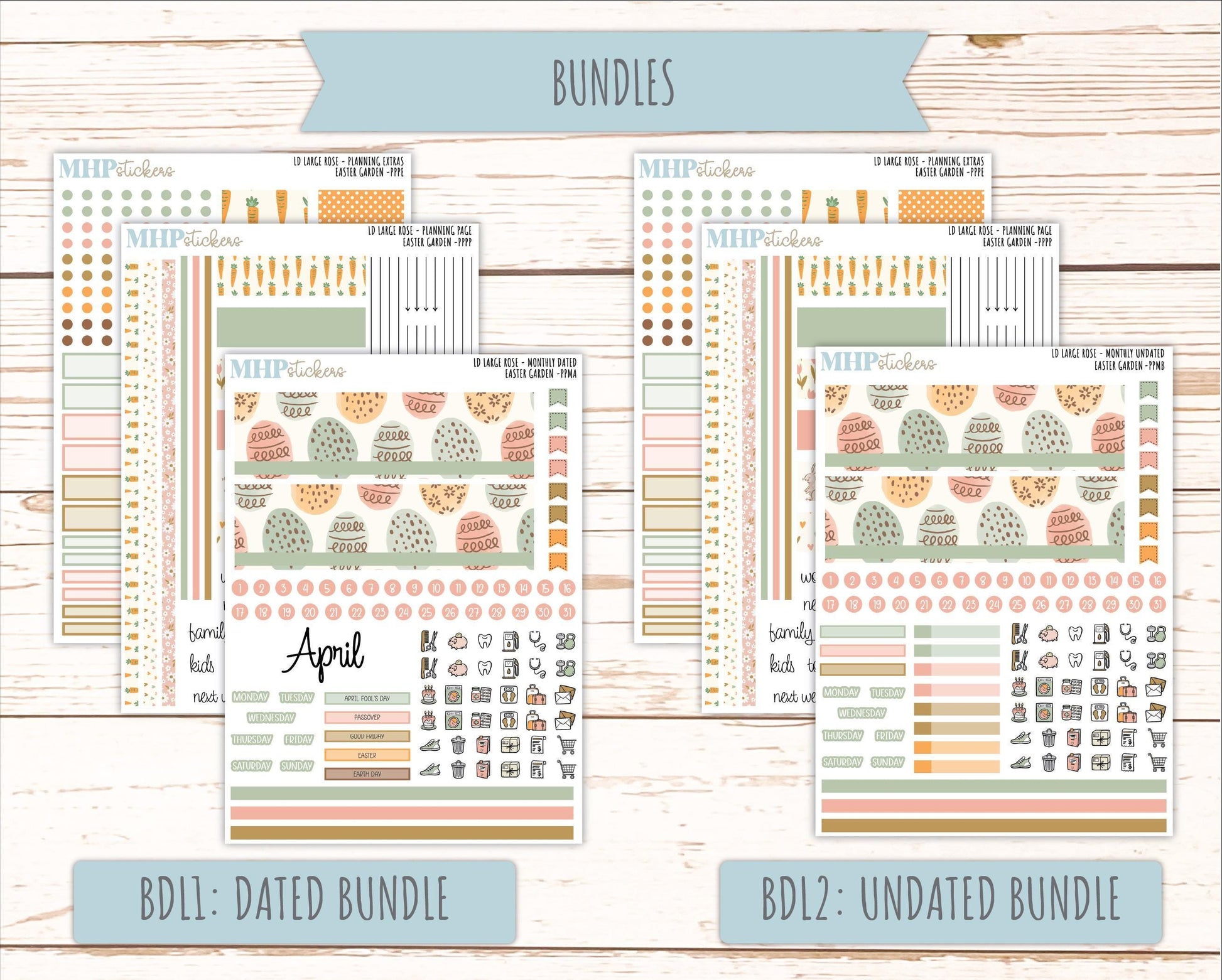 APRIL 2026 Stickers for the Large Rose Planner (Formerly Project Planner). Laurel Denise. "Easter Garden" || PP