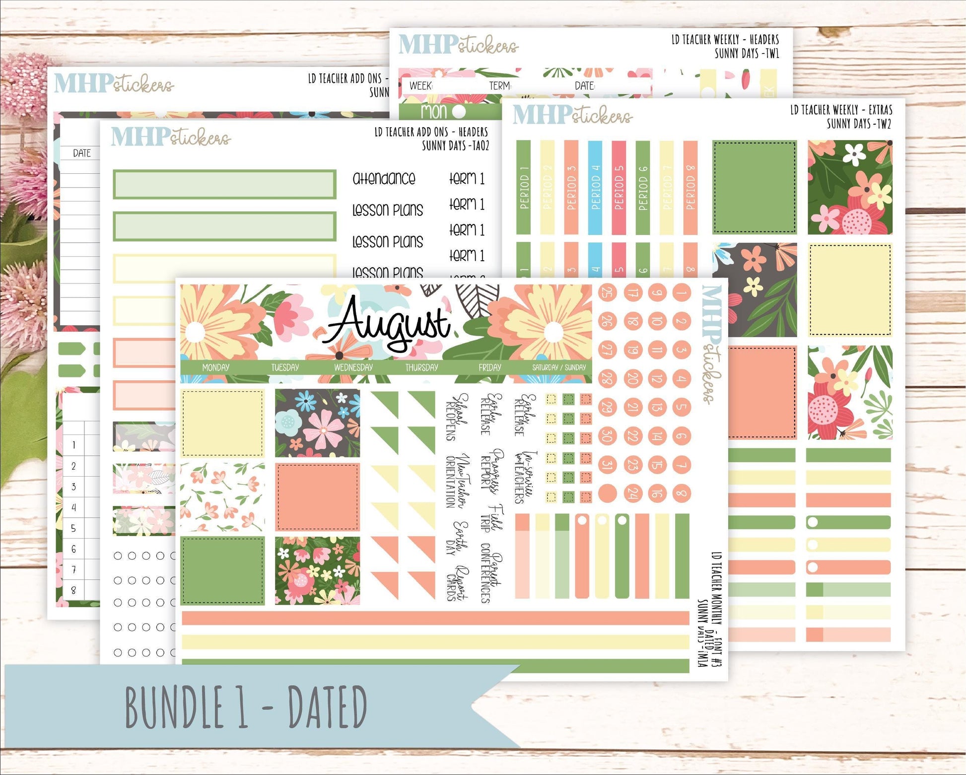 AUGUST Stickers for The Valerie Laurel Denise Planner (Formerly Teacher Planner) "ISunny Days" || TCSD