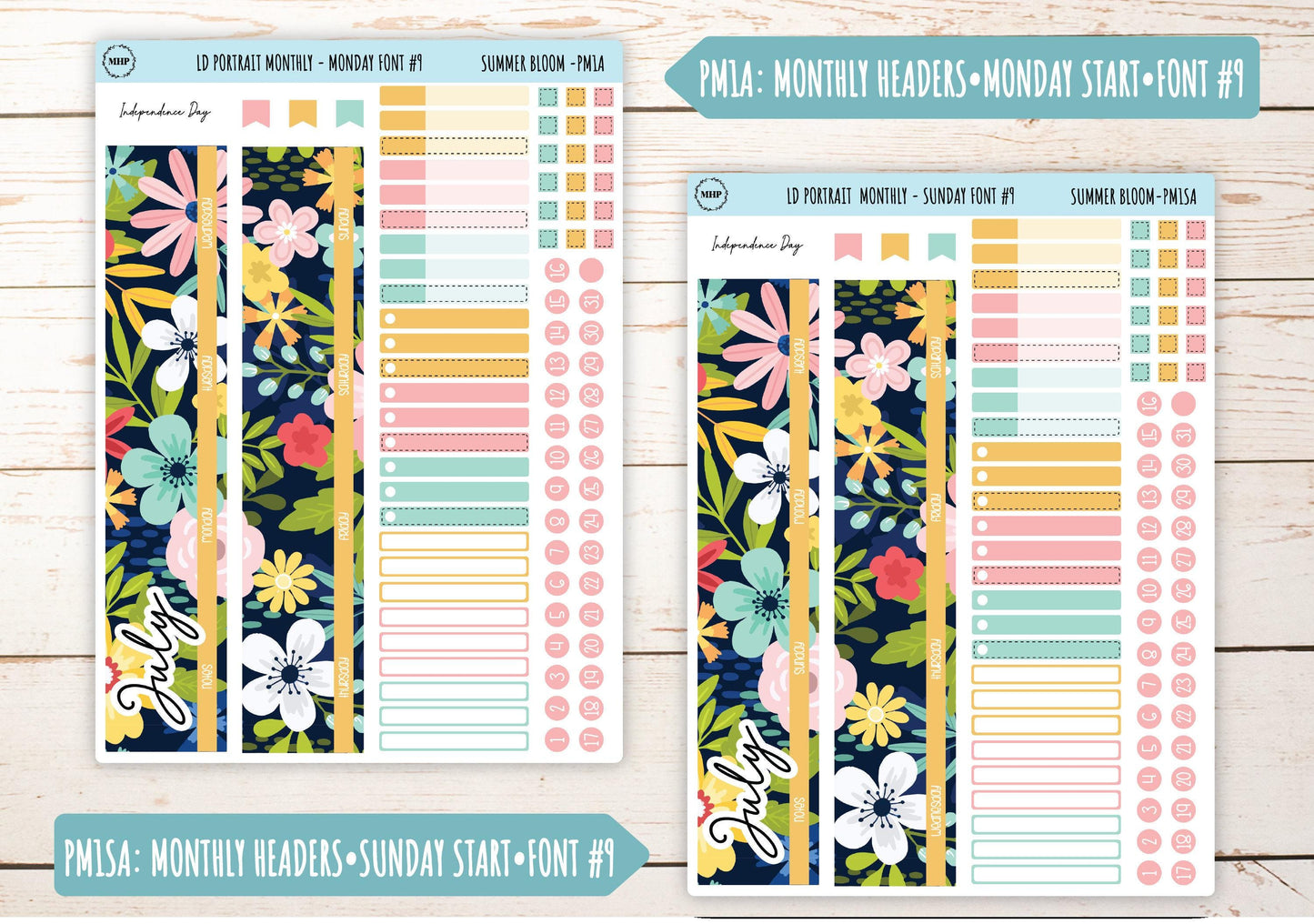JULY Stickers for The Scout Laurel Denise Planner (formerly Portrait Planner). "Summer Bloom" || PSB
