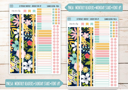 JULY Stickers for The Scout Laurel Denise Planner (formerly Portrait Planner). "Summer Bloom" || PSB