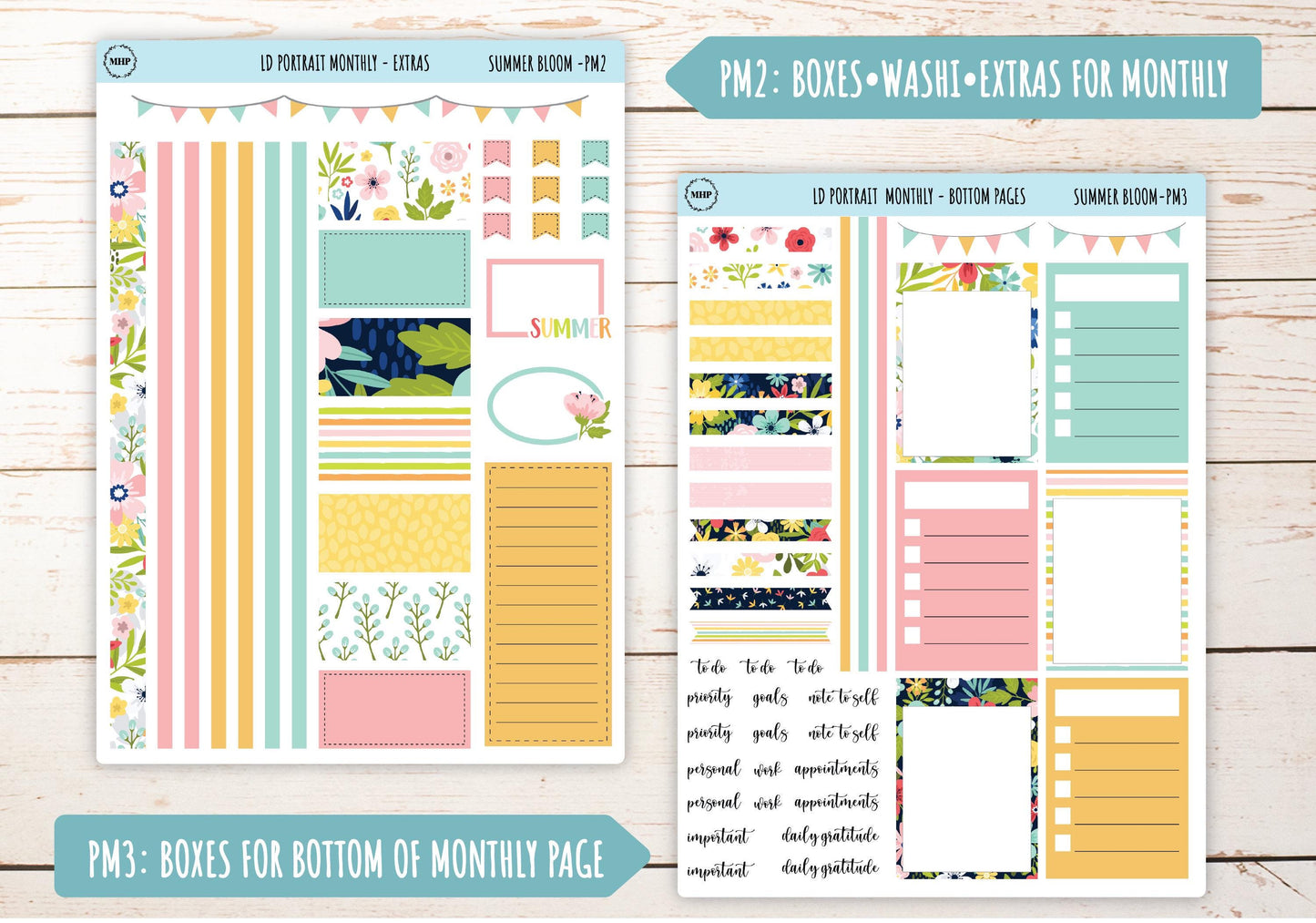 JULY Stickers for The Scout Laurel Denise Planner (formerly Portrait Planner). "Summer Bloom" || PSB