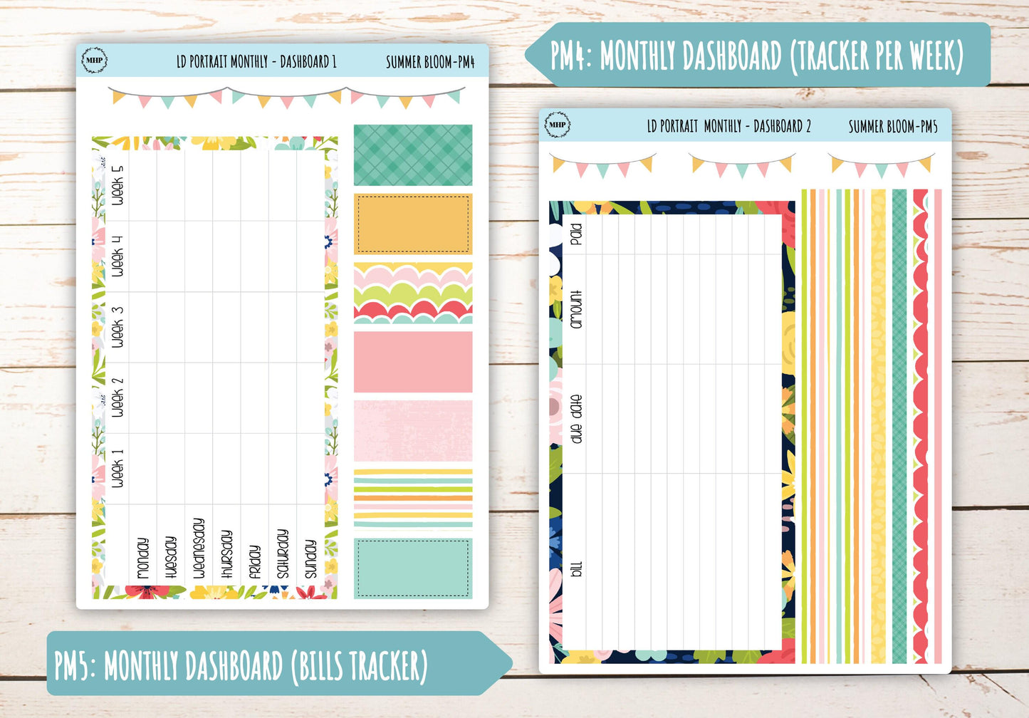 JULY Stickers for The Scout Laurel Denise Planner (formerly Portrait Planner). "Summer Bloom" || PSB