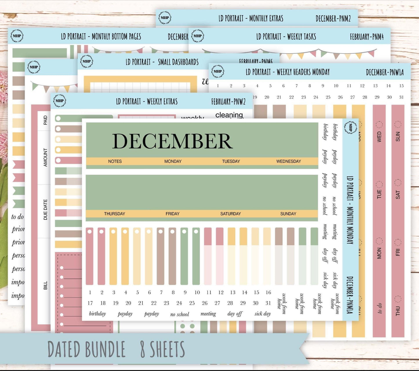 DECEMBER Stickers for The Scout Laurel Denise Planner (formerly Portrait Planner). Neutral Color || PN