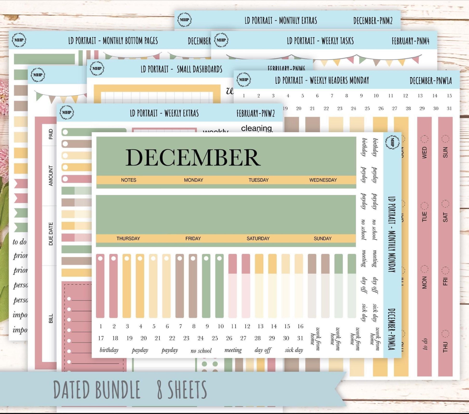 DECEMBER Stickers for The Scout Laurel Denise Planner (formerly Portrait Planner). Neutral Color || PN
