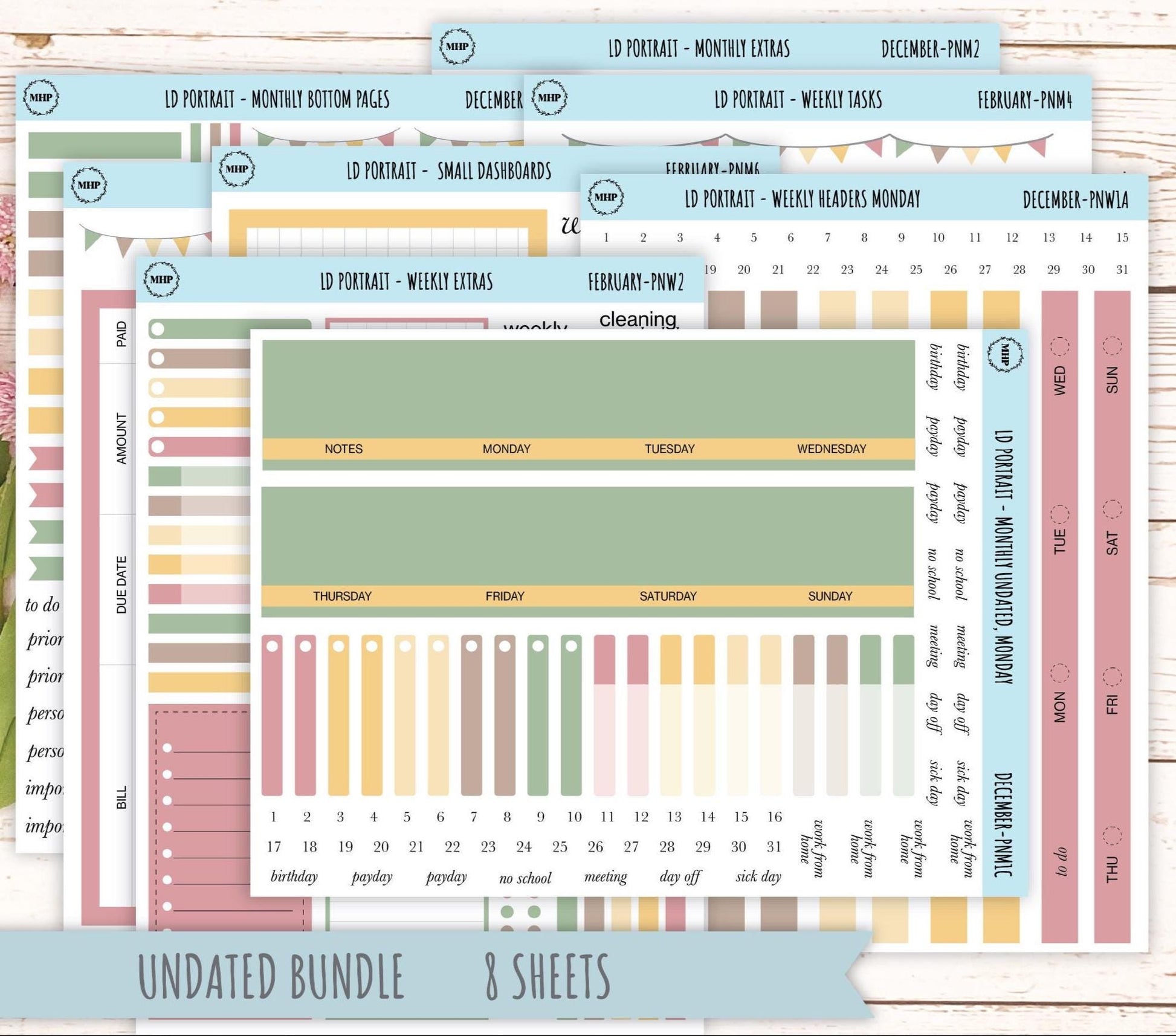 DECEMBER Stickers for The Scout Laurel Denise Planner (formerly Portrait Planner). Neutral Color || PN