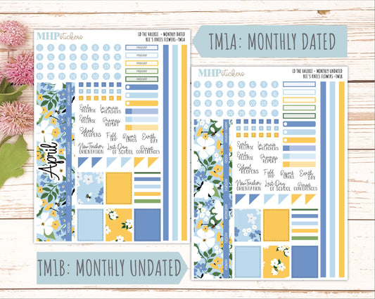 APRIL Stickers for The Valerie Laurel Denise Planner (Formerly Teacher Planner) "Bee's Knees Flowers" || TC