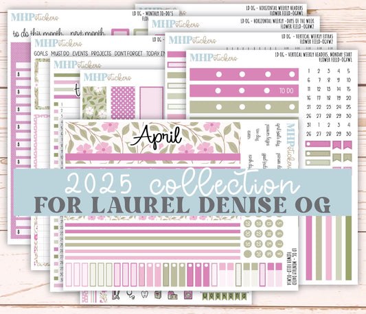 APRIL 2025 Stickers for Large size Horizontal & Vertical Laurel Denise Planner. (Formerly Original or Standar Size) "Flower Field" || OGFF