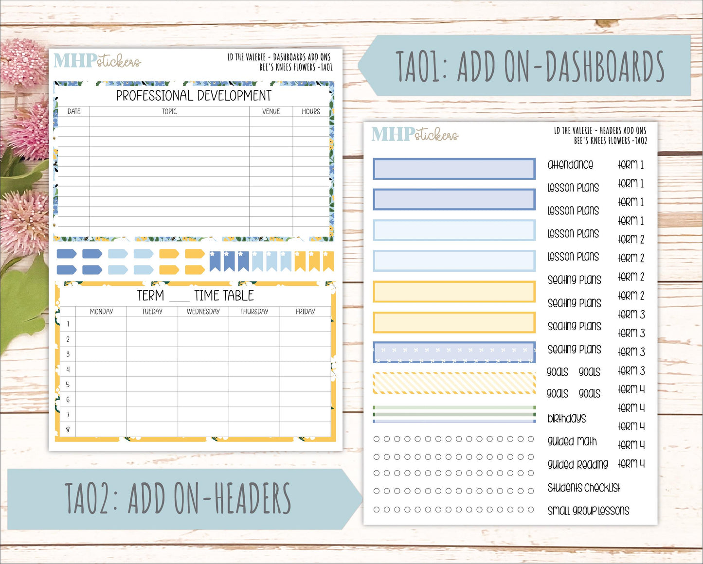 APRIL Stickers for The Valerie Laurel Denise Planner (Formerly Teacher Planner) "Bee's Knees Flowers" || TC