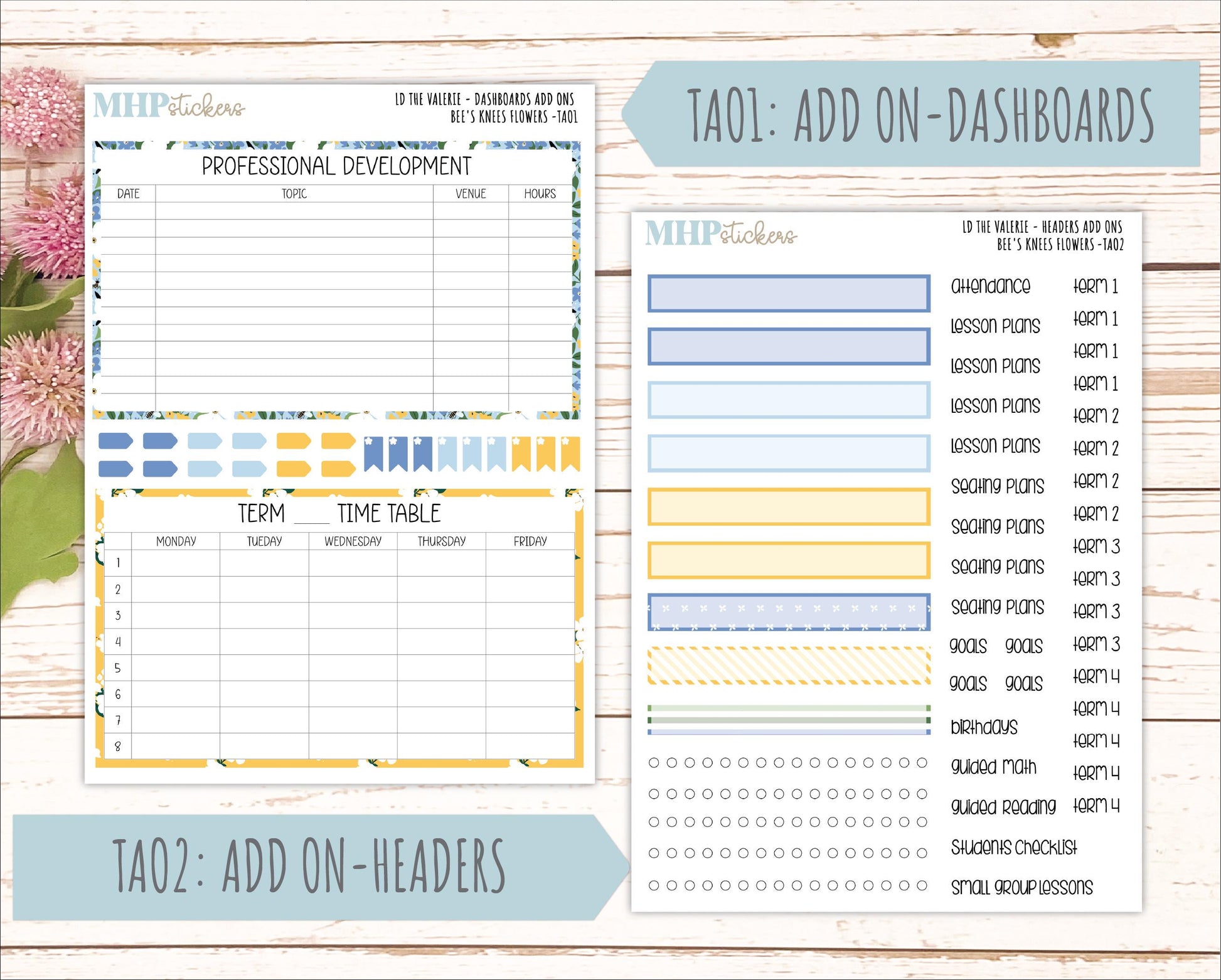 APRIL Stickers for The Valerie Laurel Denise Planner (Formerly Teacher Planner) "Bee's Knees Flowers" || TC