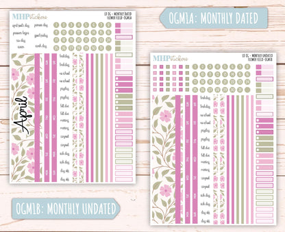 APRIL 2025 Stickers for Large size Horizontal & Vertical Laurel Denise Planner. (Formerly Original or Standar Size) "Flower Field" || OGFF