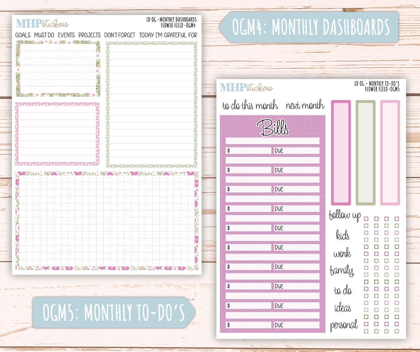 APRIL 2025 Stickers for Large size Horizontal & Vertical Laurel Denise Planner. (Formerly Original or Standar Size) "Flower Field" || OGFF