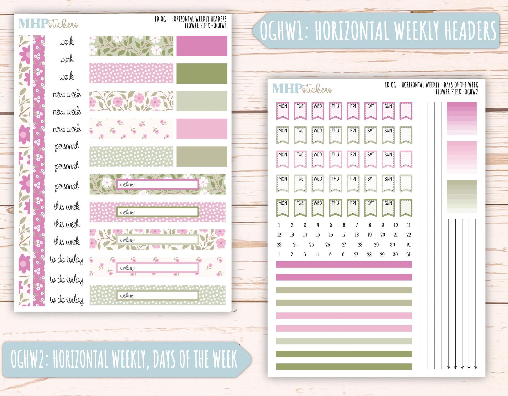 APRIL 2025 Stickers for Large size Horizontal & Vertical Laurel Denise Planner. (Formerly Original or Standar Size) "Flower Field" || OGFF