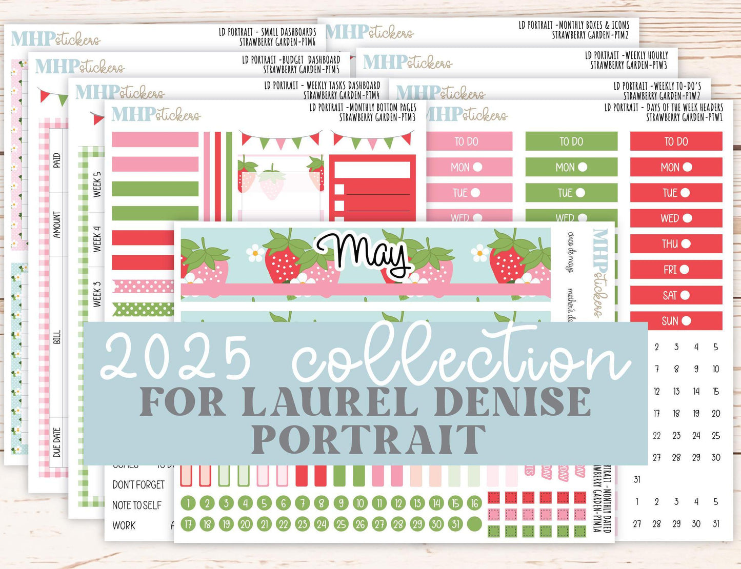 MAY 2025 Stickers for The Scout Laurel Denise Planner (formerly Portrait Planner). "Strawberry Garden" || PTSG