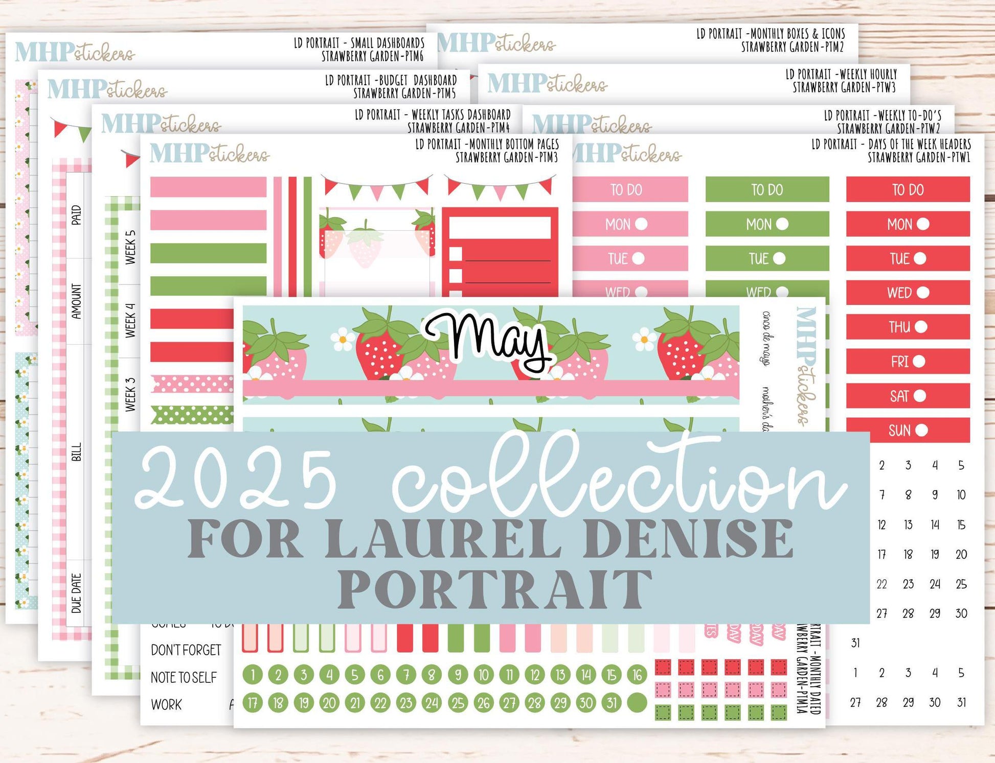 MAY 2025 Stickers for The Scout Laurel Denise Planner (formerly Portrait Planner). "Strawberry Garden" || PTSG
