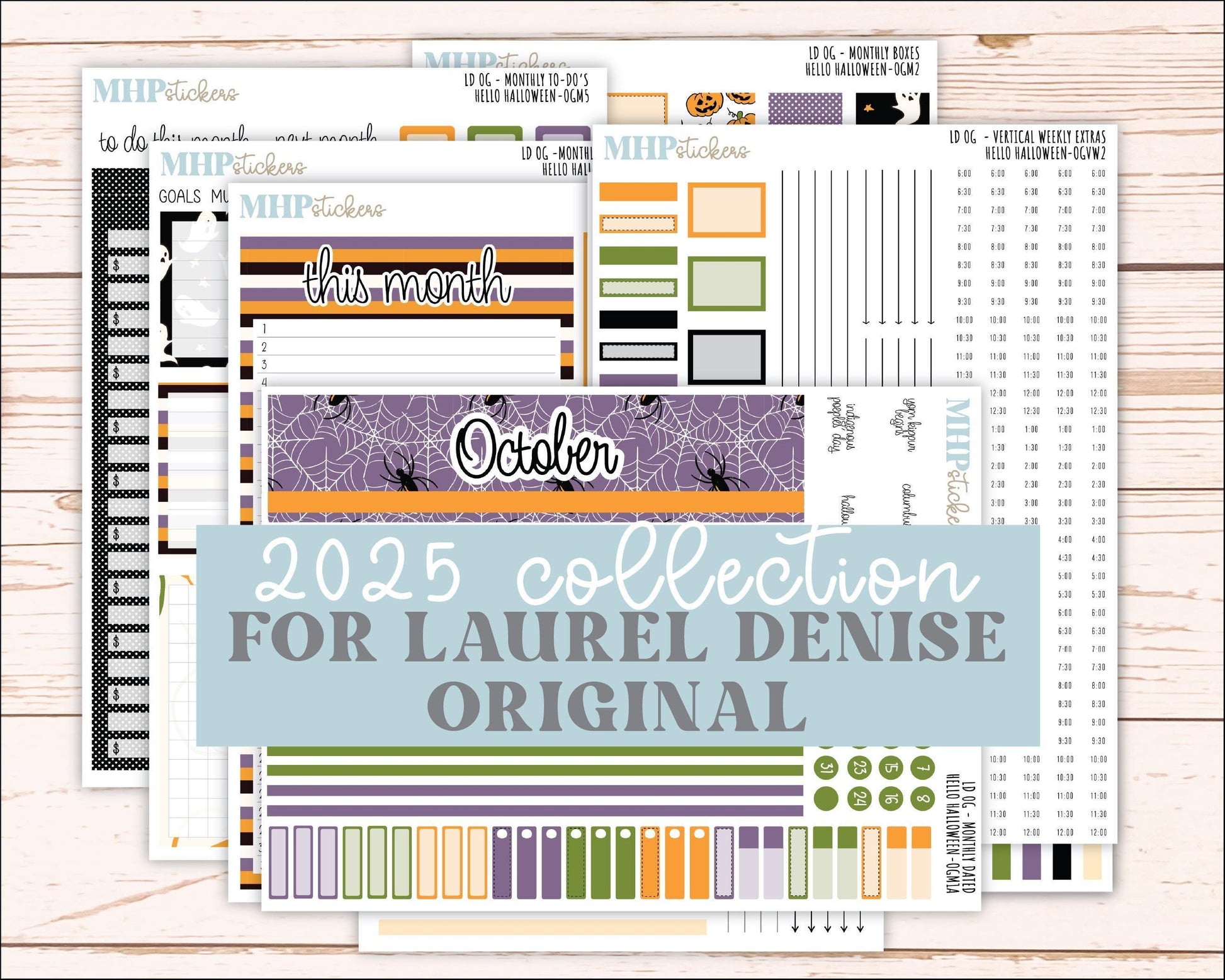 OCTOBER 2025 Stickers for Large size Horizontal & Vertical Laurel Denise Planners. (Formerly Original Size) "Hello Halloween" || OG