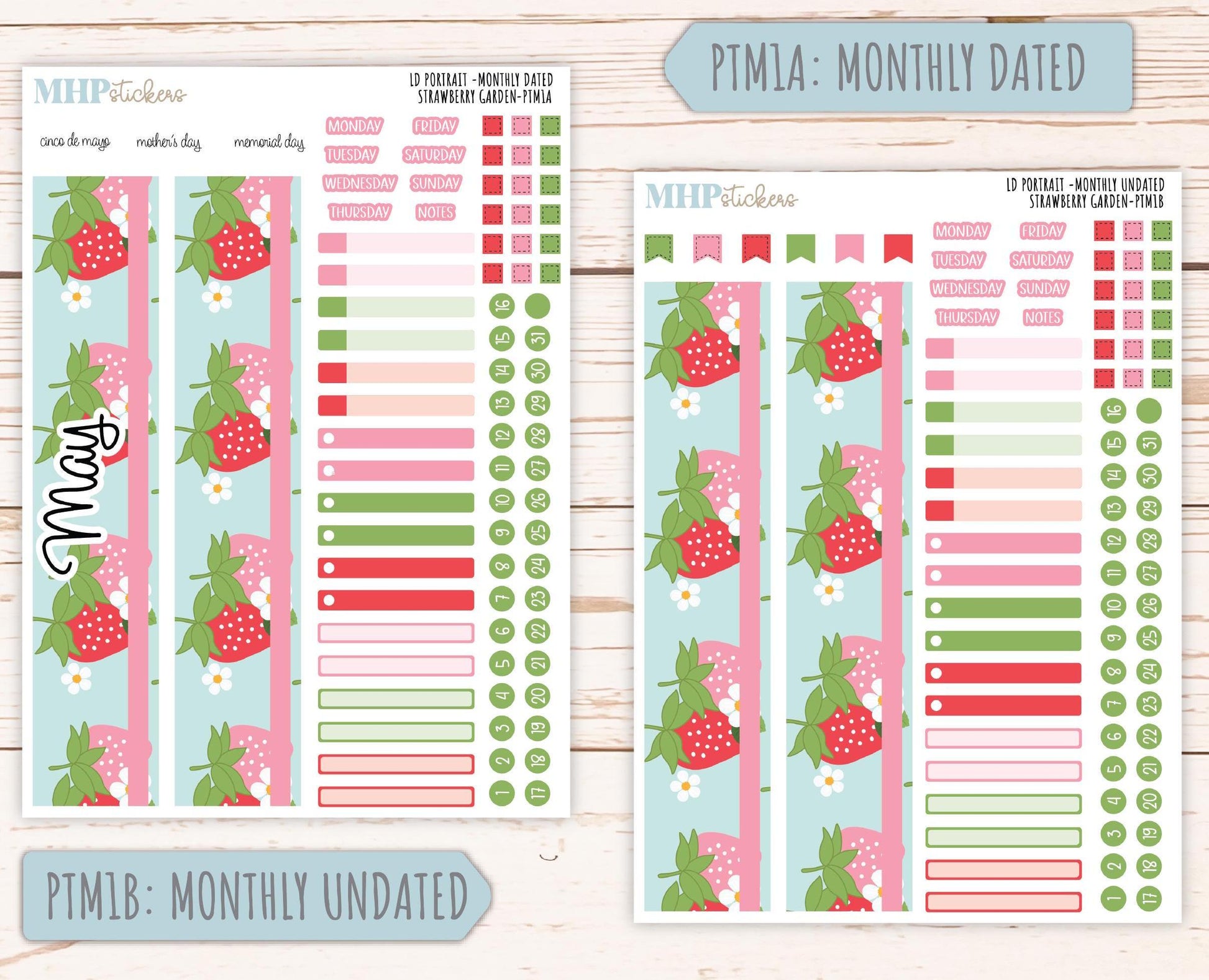 MAY 2025 Stickers for The Scout Laurel Denise Planner (formerly Portrait Planner). "Strawberry Garden" || PTSG