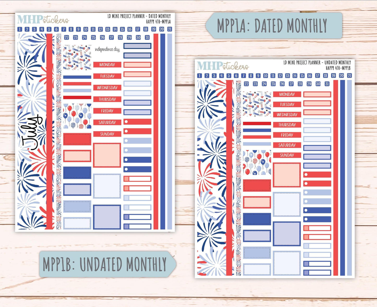 JULY 2025 Stickers for The Rose Small Laurel Denise Planner (Formerly Mini Project Planner) "Happy 4th" || MPPH4