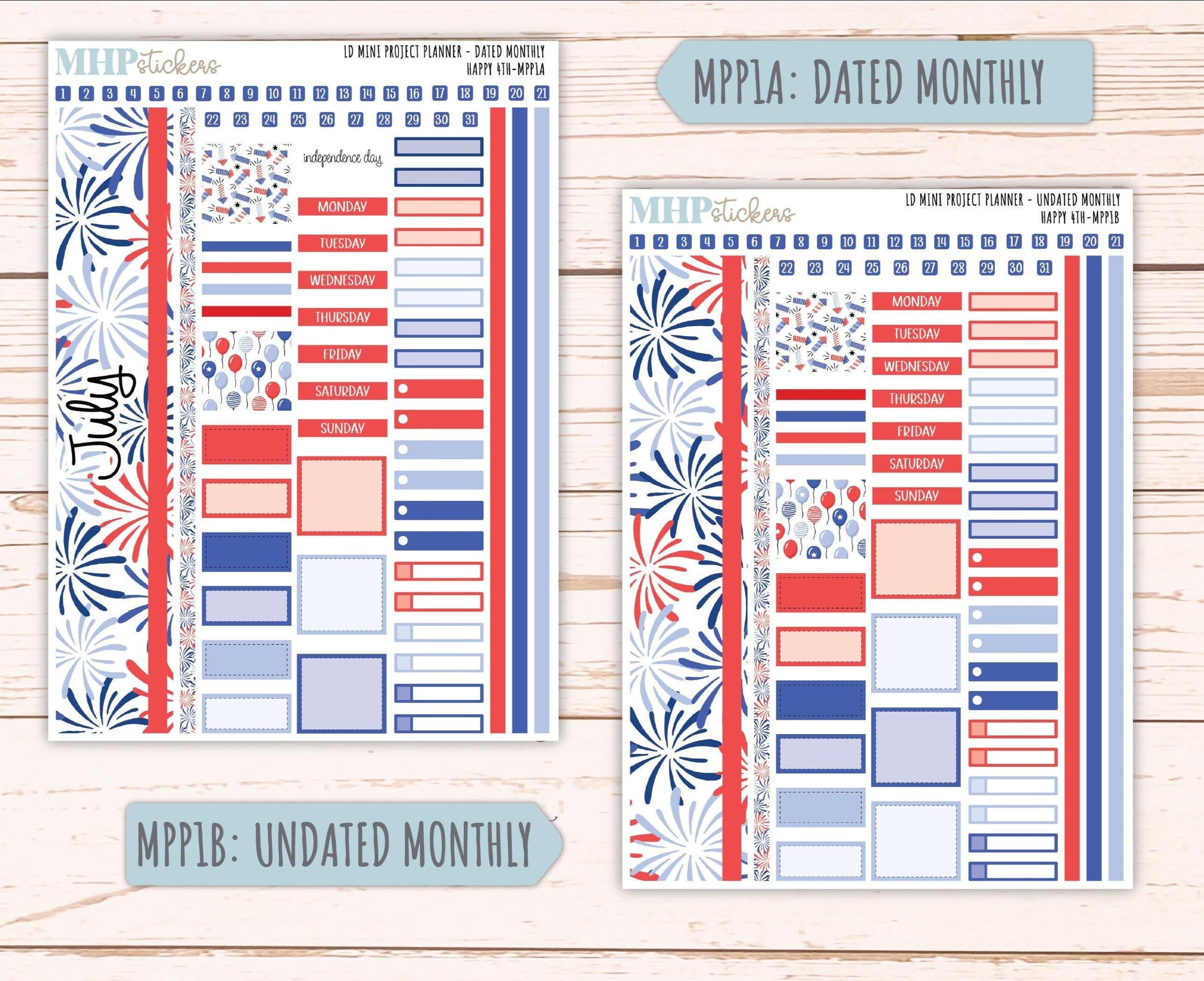 JULY 2025 Stickers for The Rose Small Laurel Denise Planner (Formerly Mini Project Planner) "Happy 4th" || MPPH4