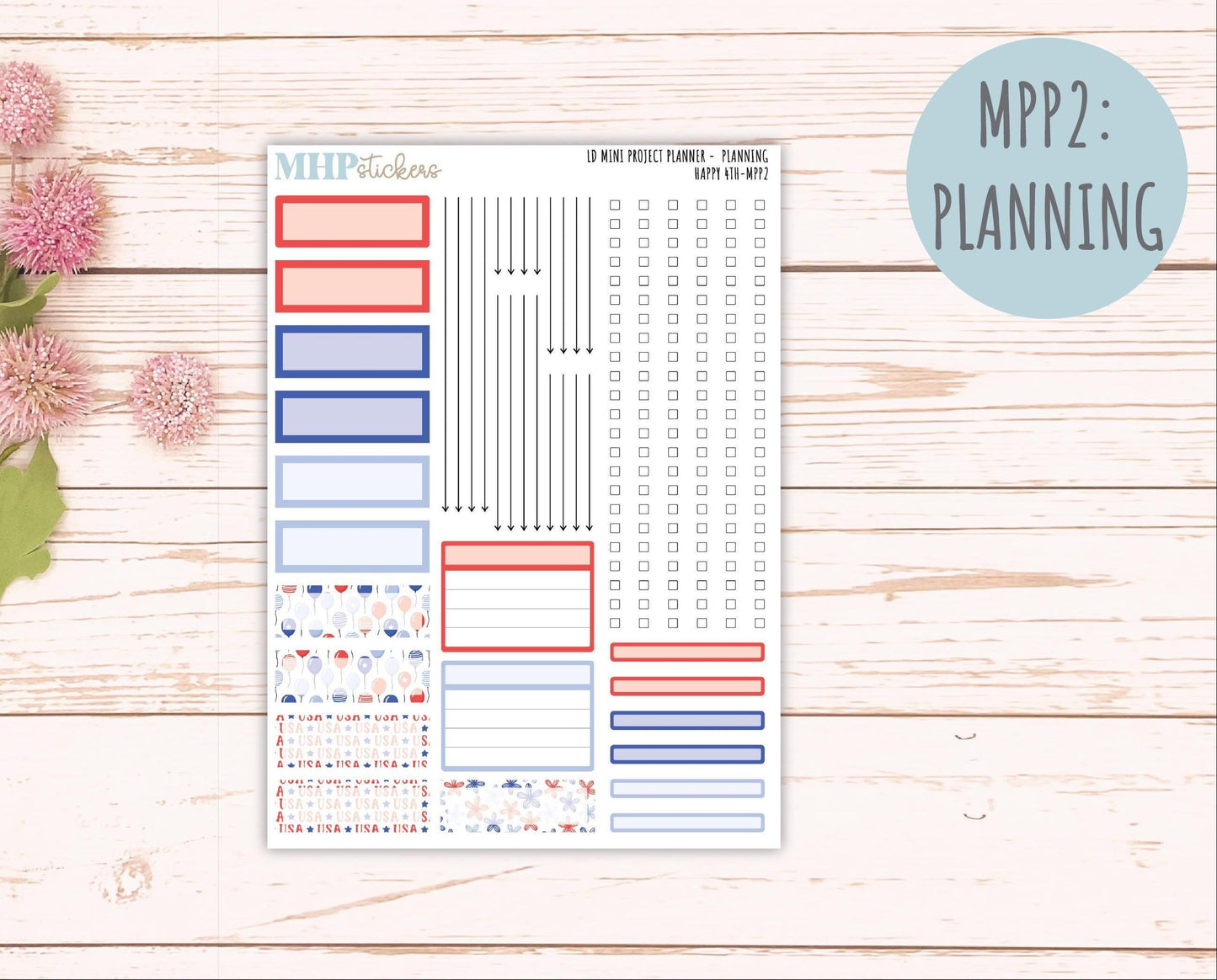 JULY 2025 Stickers for The Rose Small Laurel Denise Planner (Formerly Mini Project Planner) "Happy 4th" || MPPH4