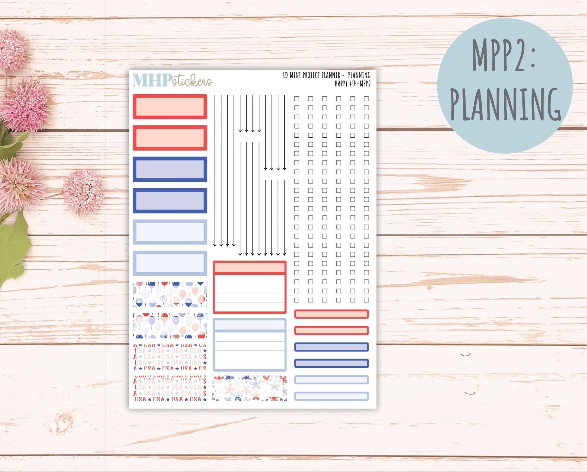 JULY 2025 Stickers for The Rose Small Laurel Denise Planner (Formerly Mini Project Planner) "Happy 4th" || MPPH4