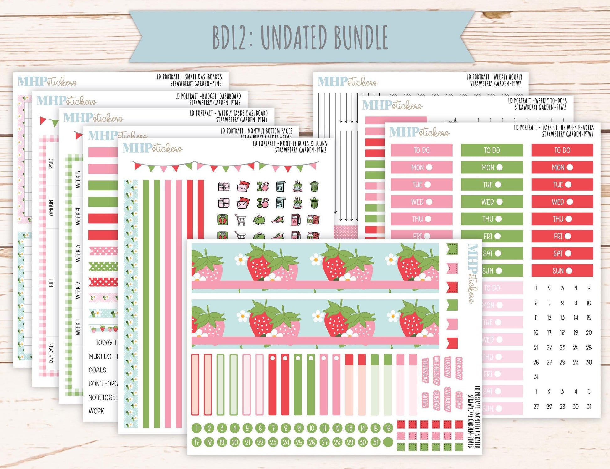 MAY 2025 Stickers for The Scout Laurel Denise Planner (formerly Portrait Planner). "Strawberry Garden" || PTSG