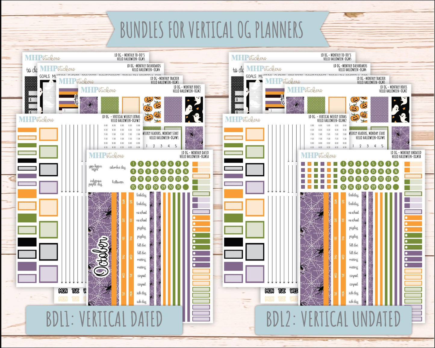 OCTOBER 2025 Stickers for Large size Horizontal & Vertical Laurel Denise Planners. (Formerly Original Size) "Hello Halloween" || OG