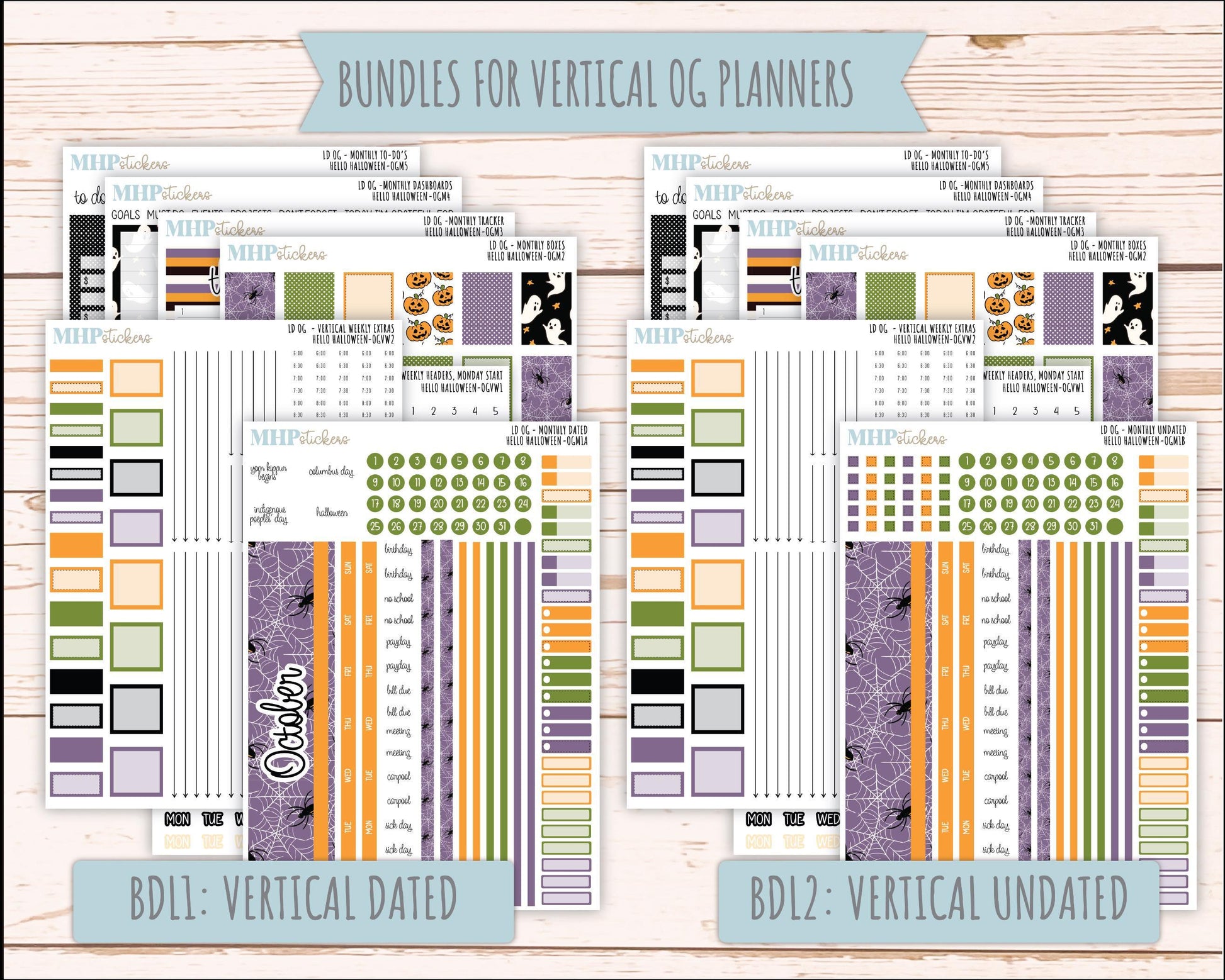 OCTOBER 2025 Stickers for Large size Horizontal & Vertical Laurel Denise Planners. (Formerly Original Size) "Hello Halloween" || OG