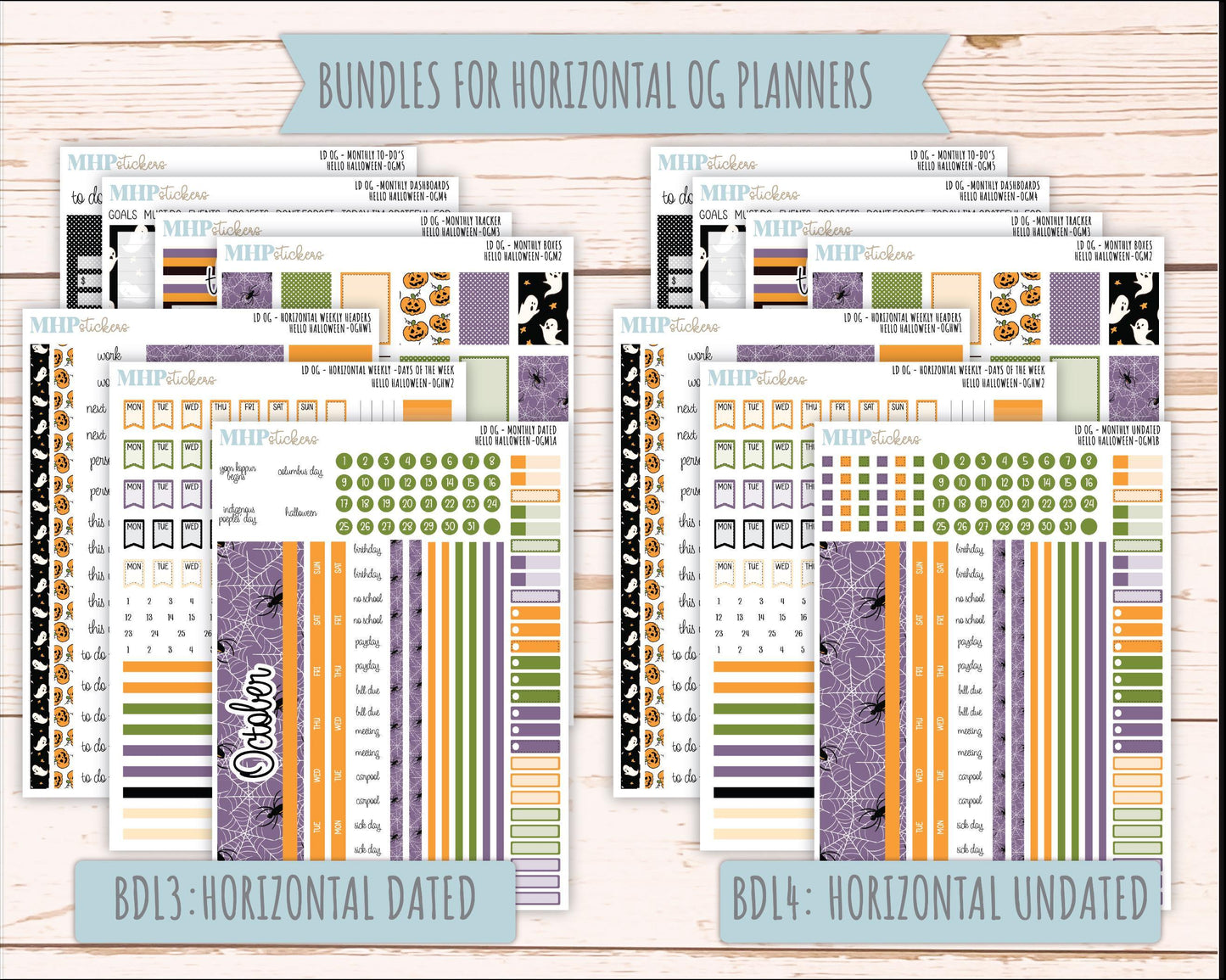 OCTOBER 2025 Stickers for Large size Horizontal & Vertical Laurel Denise Planners. (Formerly Original Size) "Hello Halloween" || OG