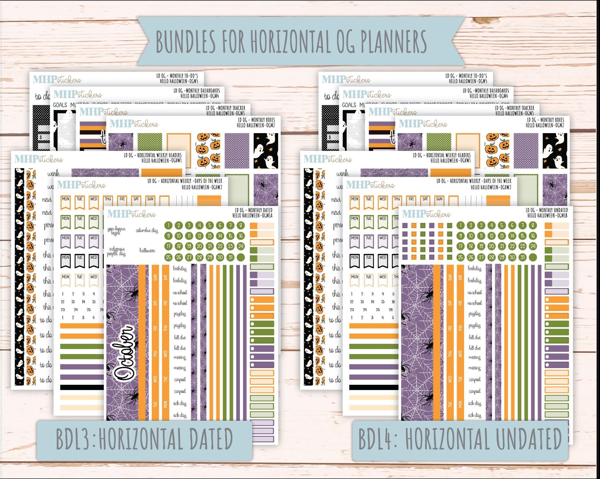 OCTOBER 2025 Stickers for Large size Horizontal & Vertical Laurel Denise Planners. (Formerly Original Size) "Hello Halloween" || OG