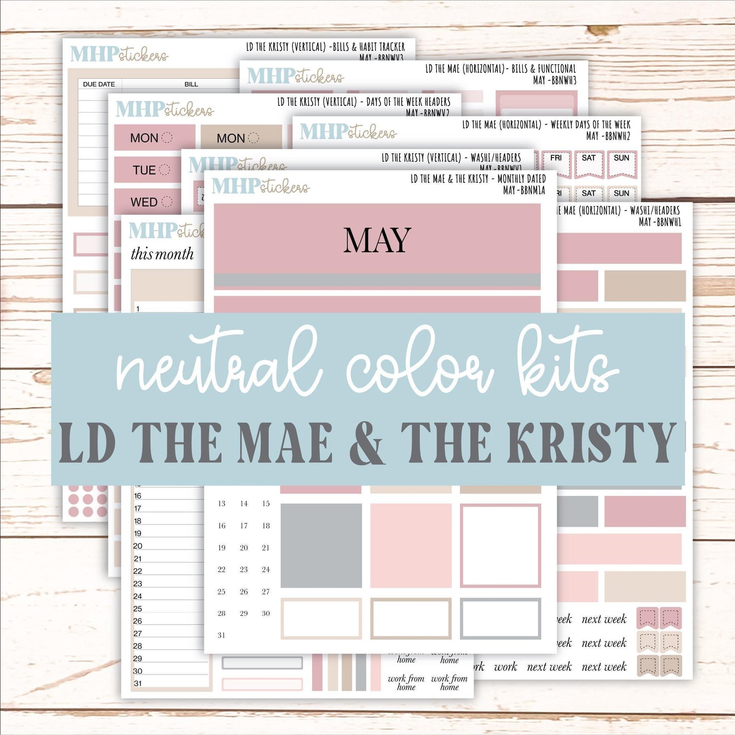 MAY Stickers for The Mae & Kristy Laurel Denise Planners (formerly Book Bound Planner). Neutral Color || BBN