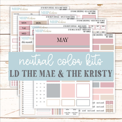 MAY Stickers for The Mae & Kristy Laurel Denise Planners (formerly Book Bound Planner). Neutral Color || BBN