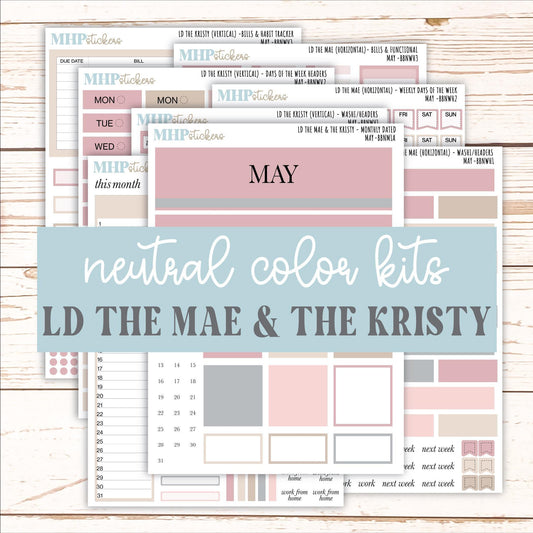 MAY Stickers for The Mae & Kristy Laurel Denise Planners (formerly Book Bound Planner). Neutral Color || BBN