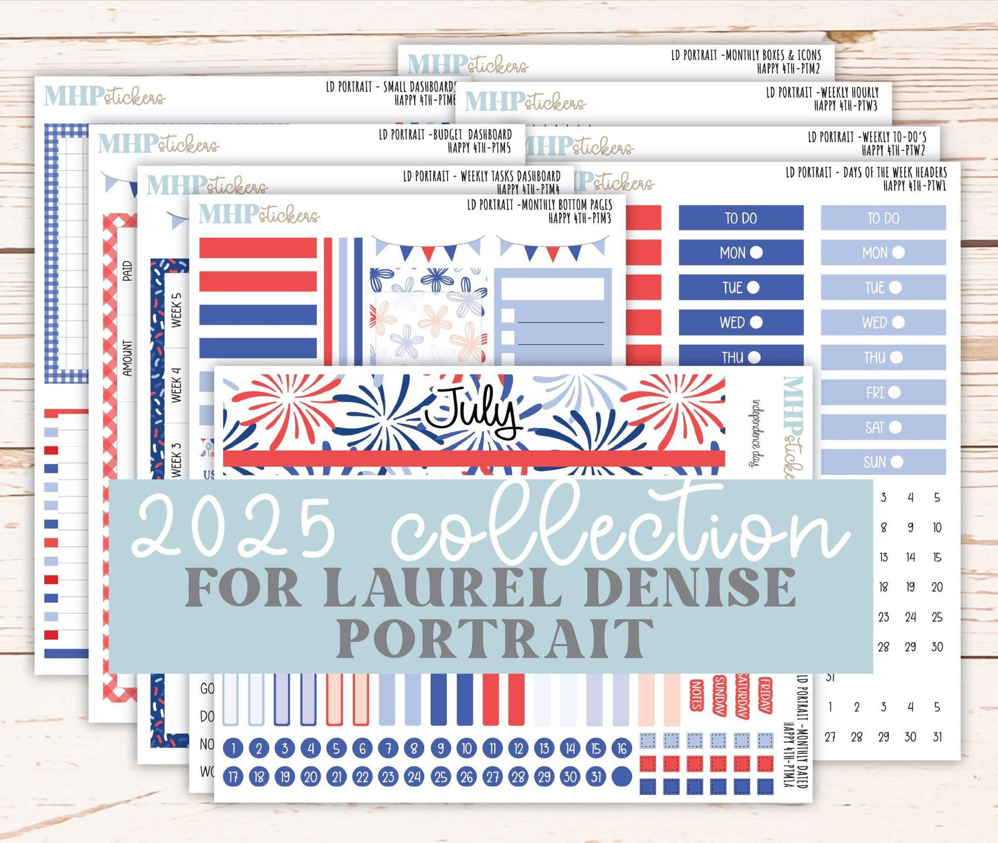 JULY 2025 Stickers for The Scout Laurel Denise Planner (formerly Portrait Planner). "Happy 4th" || PTH4