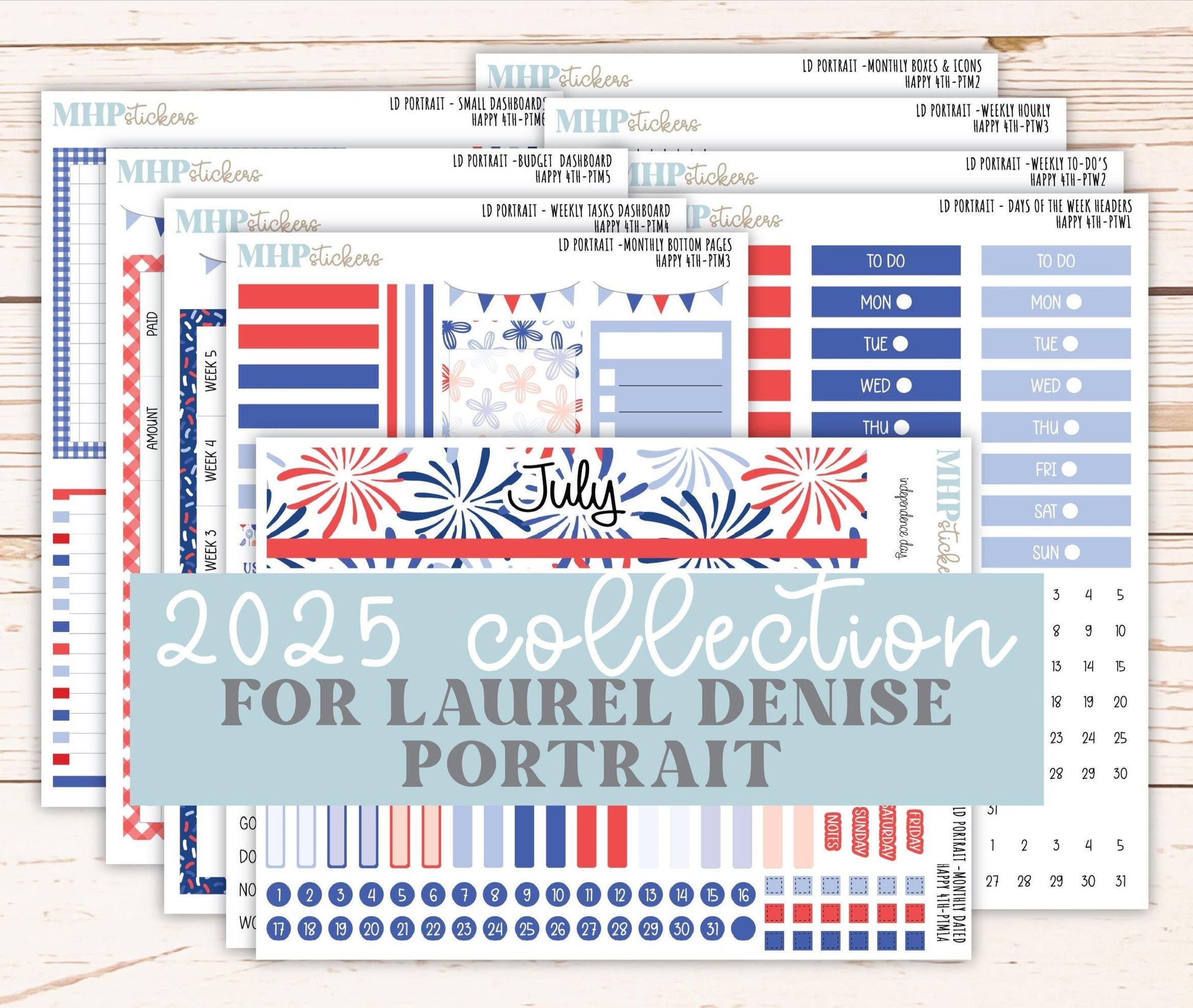 JULY 2025 Stickers for The Scout Laurel Denise Planner (formerly Portrait Planner). "Happy 4th" || PTH4