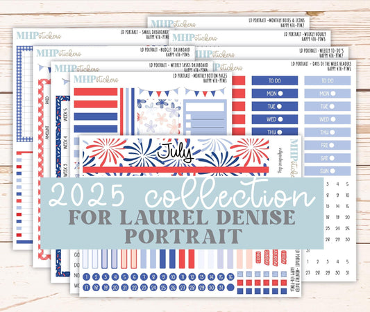 JULY 2025 Stickers for The Scout Laurel Denise Planner (formerly Portrait Planner). "Happy 4th" || PTH4