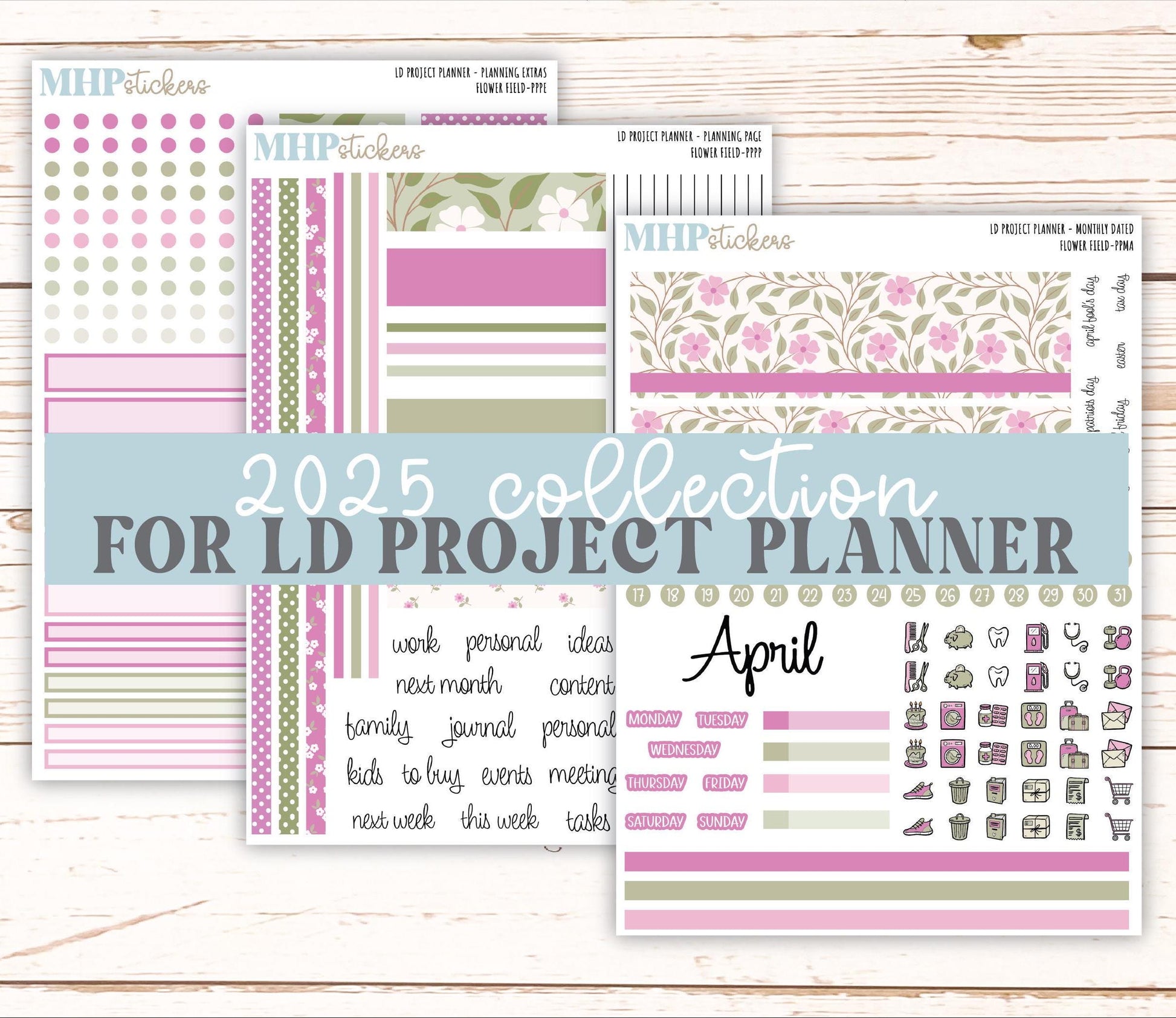 APRIL Stickers for The Rose Large Laurel Denise Planner (Formerly Project Planner) "Flower Field" || PPFF