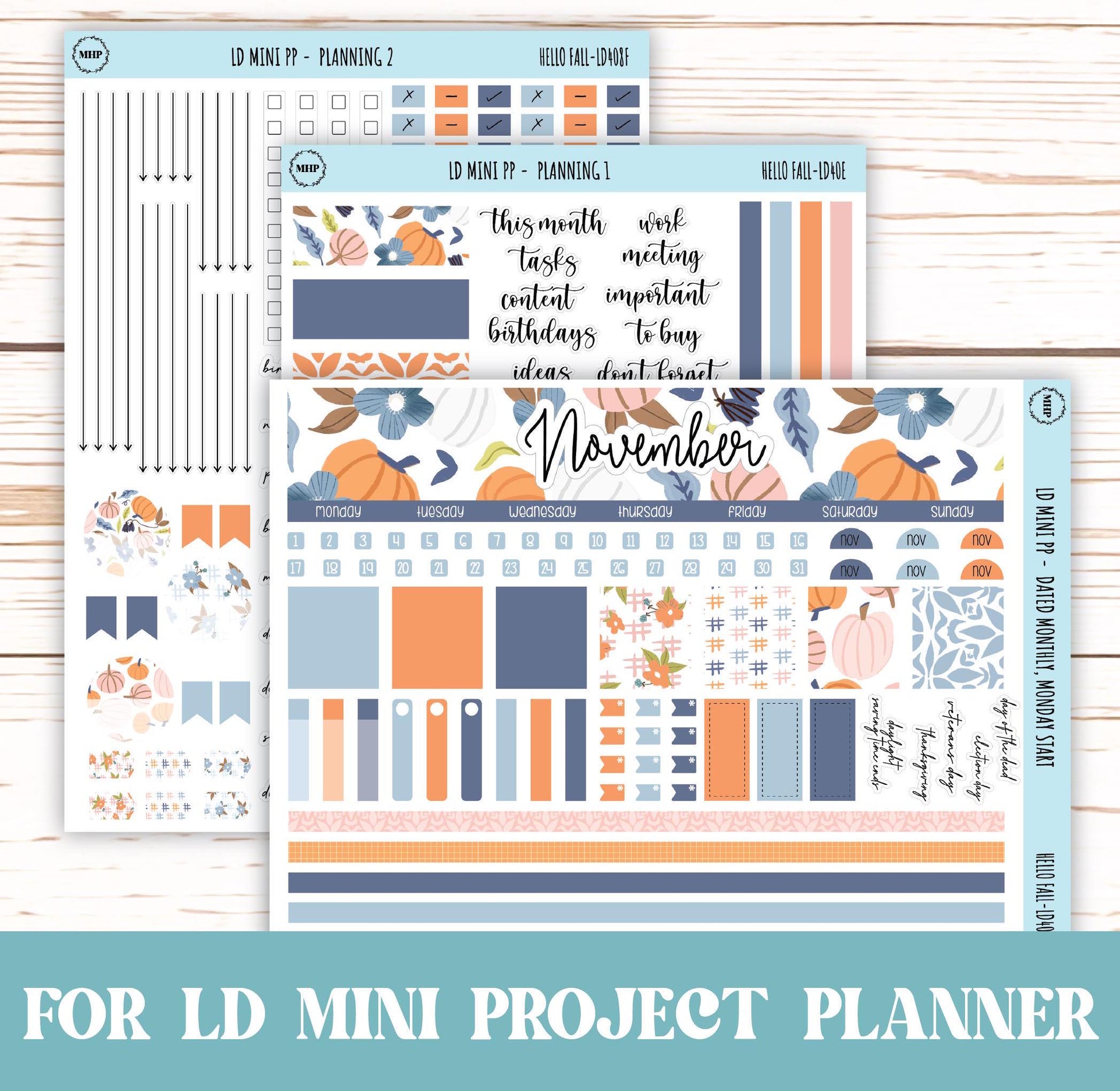 NOVEMBER Stickers for The Rose Small Laurel Denise Planner (Formerly Mini Project Planner) "Hello Fall" || LD408HF