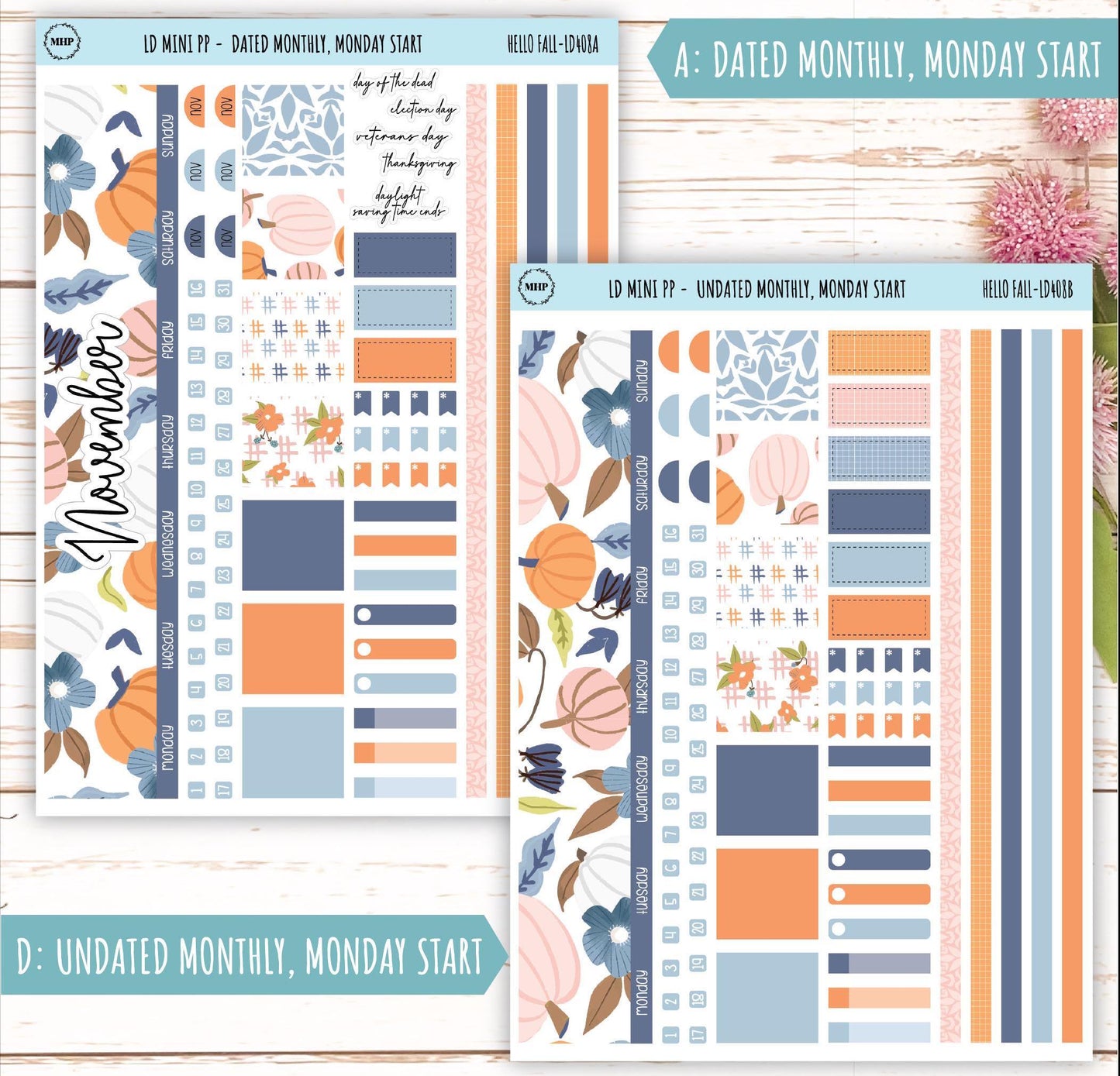 NOVEMBER Stickers for The Rose Small Laurel Denise Planner (Formerly Mini Project Planner) "Hello Fall" || LD408HF