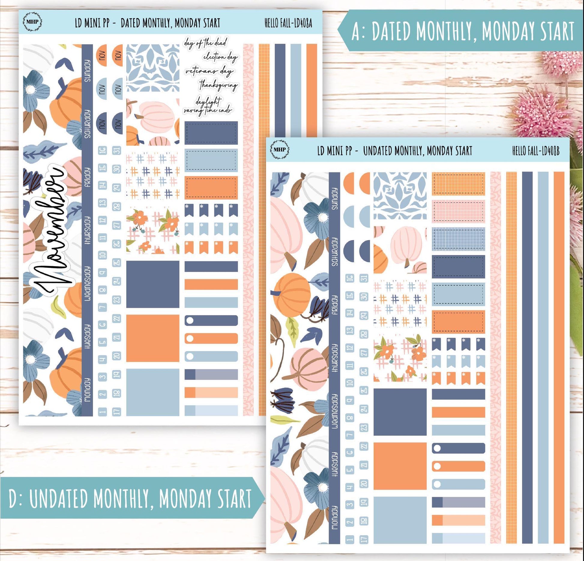 NOVEMBER Stickers for The Rose Small Laurel Denise Planner (Formerly Mini Project Planner) "Hello Fall" || LD408HF