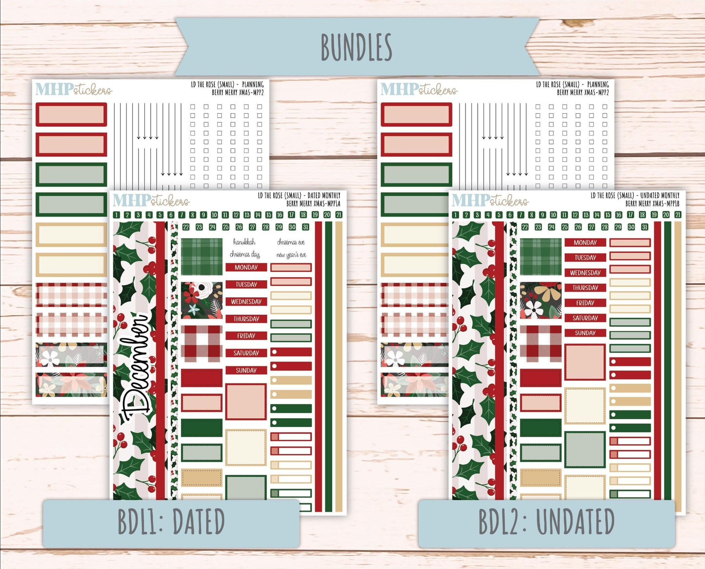 DECEMBER 2025 Stickers for The Rose Small Laurel Denise Planner (Formerly Mini Project Planner) "Berry Merry Xmas" || MPP