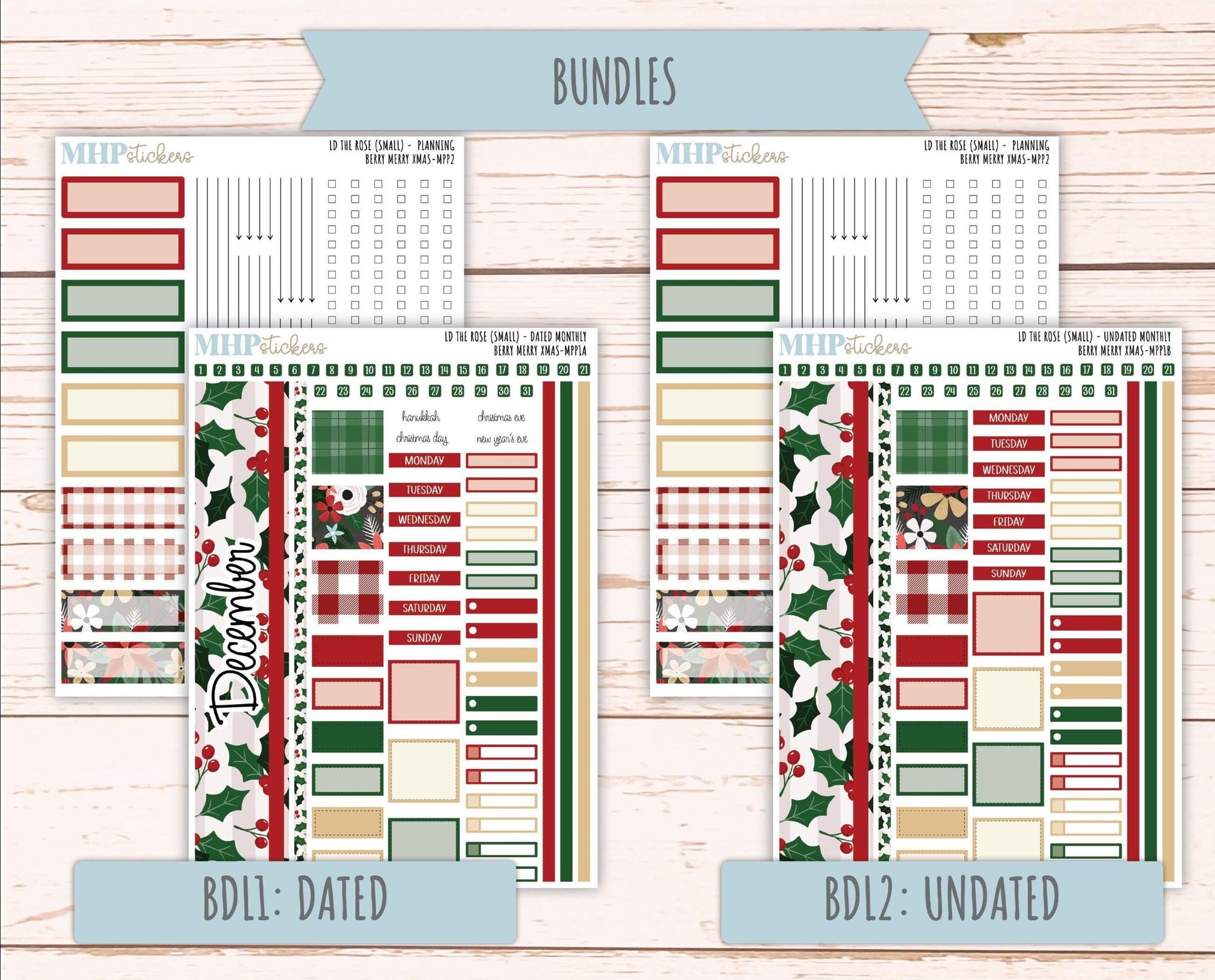DECEMBER 2025 Stickers for The Rose Small Laurel Denise Planner (Formerly Mini Project Planner) "Berry Merry Xmas" || MPP