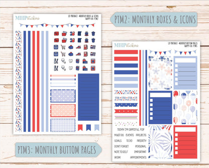 JULY 2025 Stickers for The Scout Laurel Denise Planner (formerly Portrait Planner). "Happy 4th" || PTH4